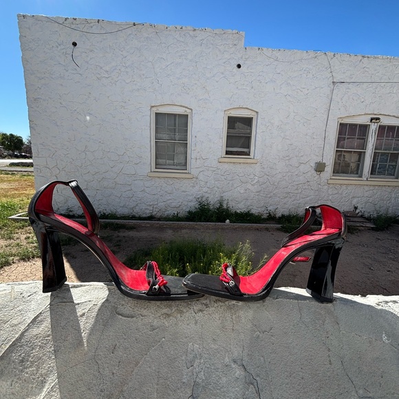 Versace Black and Red Strappy Heels